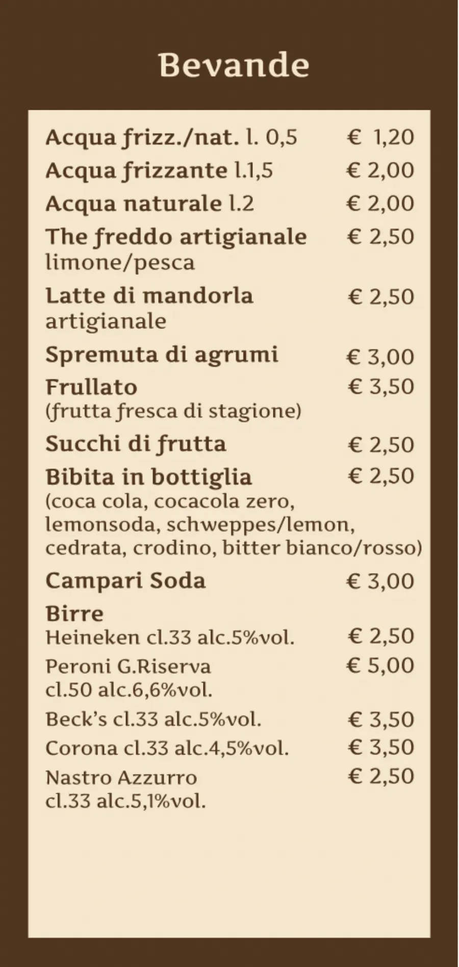 Listino online : Menu MENU BAR COMMERCIO 2025 BAR COMMERCIO SAS di Quarato Vittorio & F.lli Noci