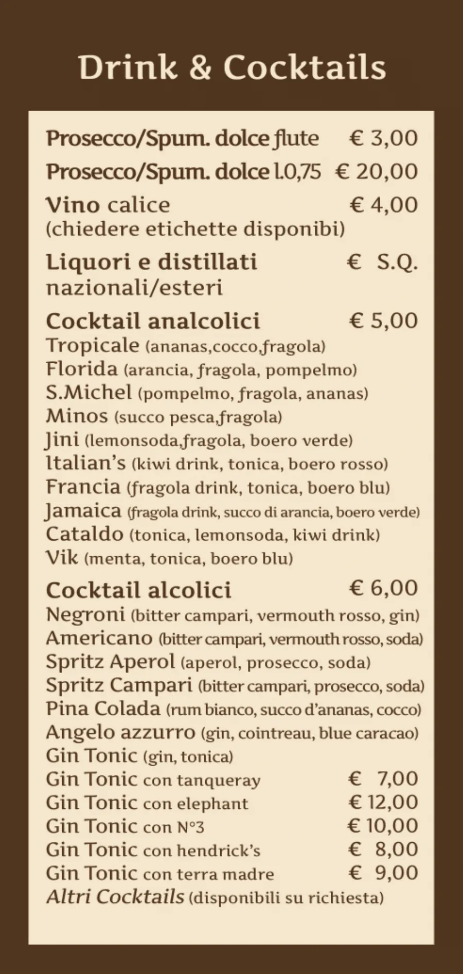 Listino online : Menu MENU BAR COMMERCIO 2025 BAR COMMERCIO SAS di Quarato Vittorio & F.lli Noci