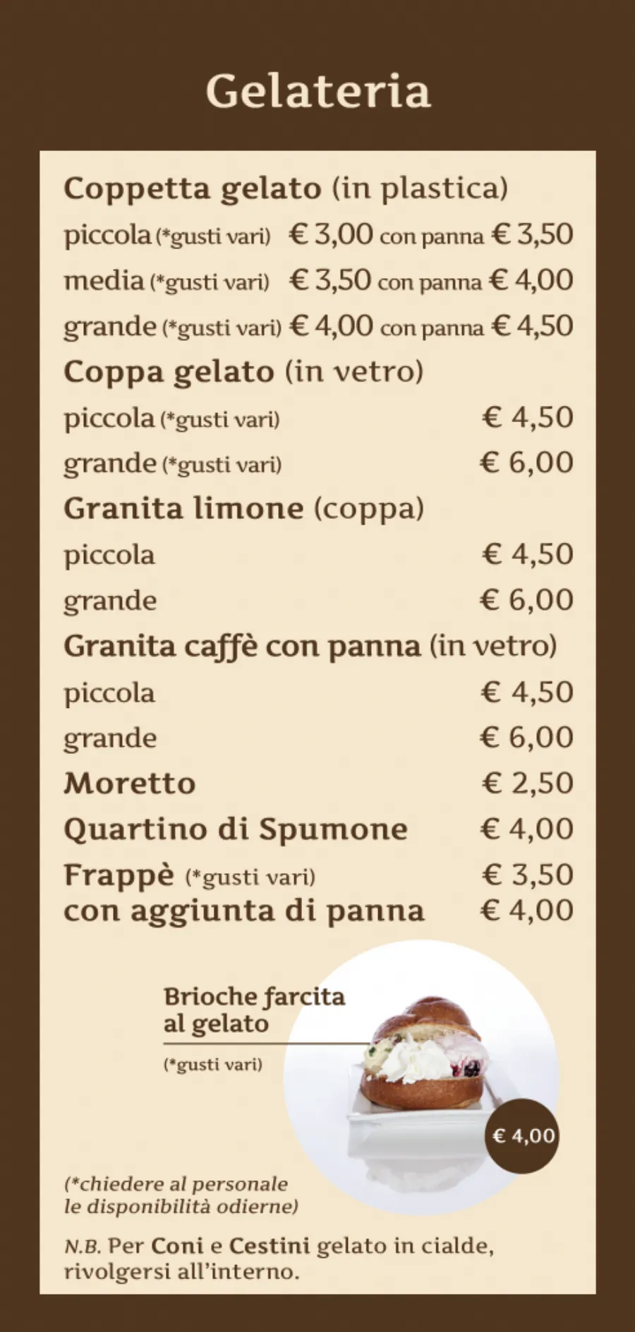 Listino online : Menu MENU BAR COMMERCIO 2025 BAR COMMERCIO SAS di Quarato Vittorio & F.lli Noci