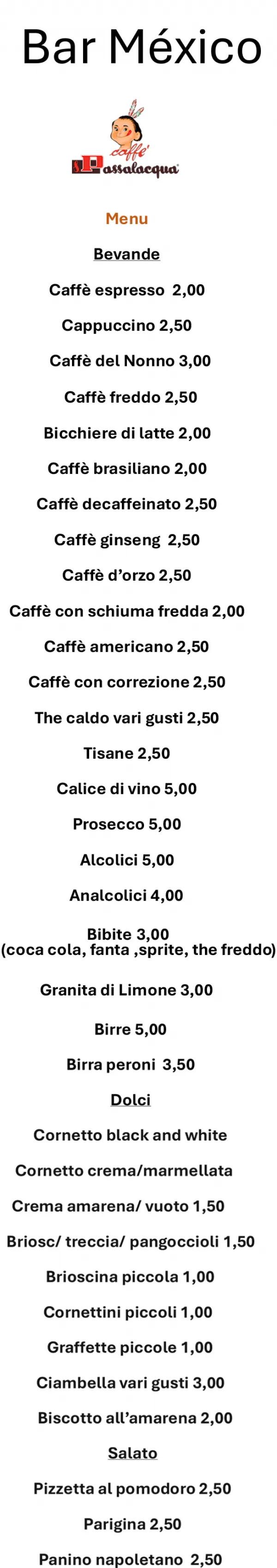 Listino online : Nuovo listino Bar Cilea S.a.S. Napoli