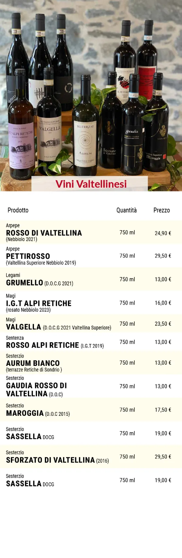 Listino online : Listino La Frutteria De Petri Forcola (SO) Località Pasqualina, 8