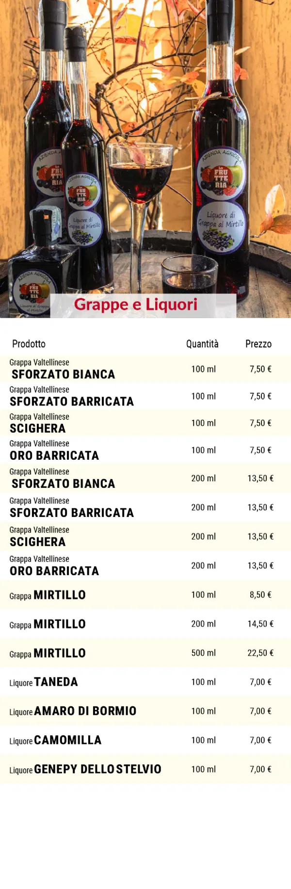 Listino online : Listino La Frutteria De Petri Forcola (SO) Località Pasqualina, 8