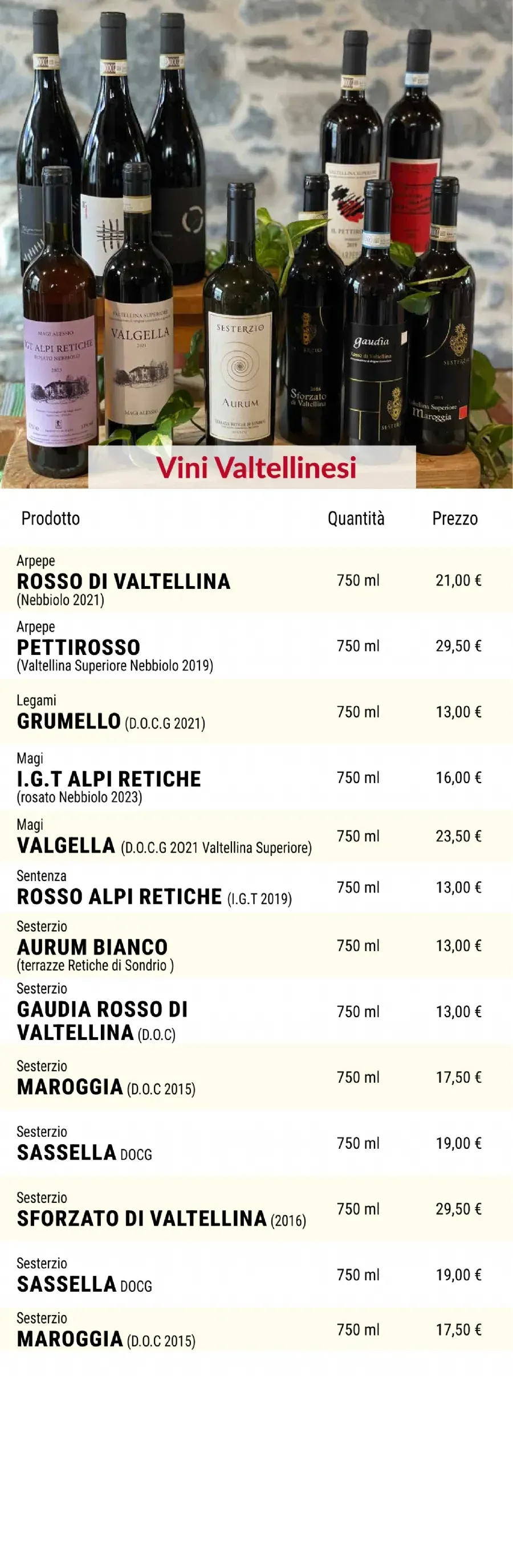 Listino online : Listino La Frutteria di De Petri Nicola Forcola (SO) Località Pasqualina, 8