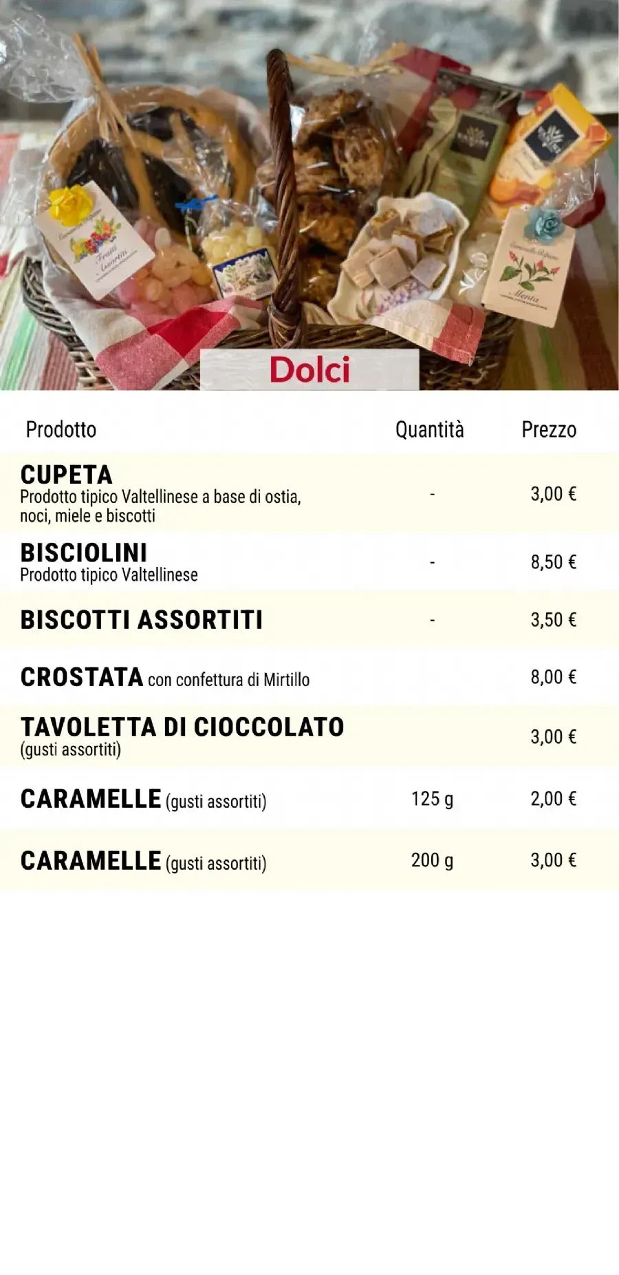 Listino online : Listino La Frutteria di De Petri Nicola Forcola (SO) Località Pasqualina, 8