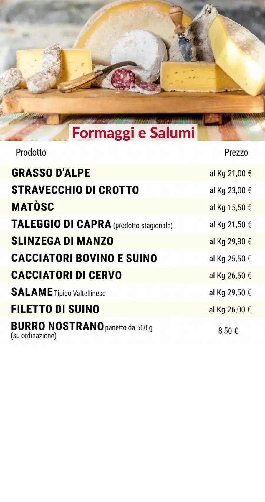 Listino online : Listino La Frutteria di De Petri Nicola Forcola (SO) Località Pasqualina, 8