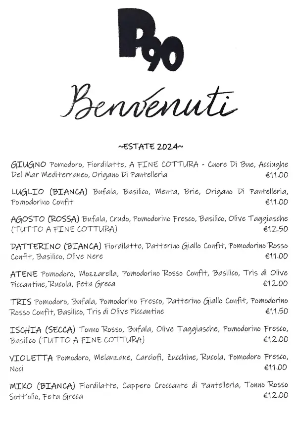 Listino online : Menu P90 Pizzeria Da Pasqualino Roncade