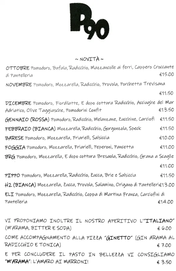Listino online : Menu P90 Pizzeria Da Pasqualino Roncade