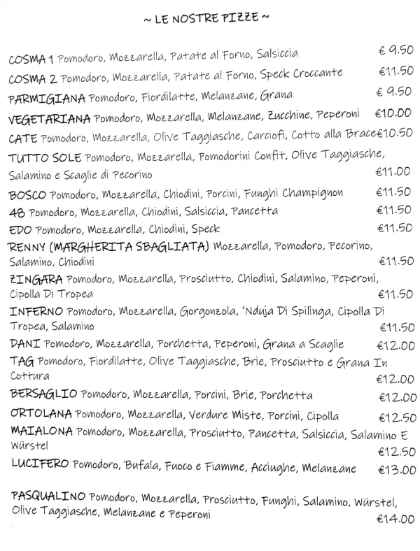 Listino online : Menu P90 Pizzeria Da Pasqualino Roncade