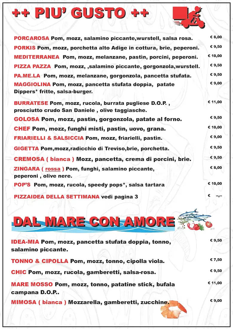Listino online : Menu Pizze, snack, fritti Pizzaidea Ceggia