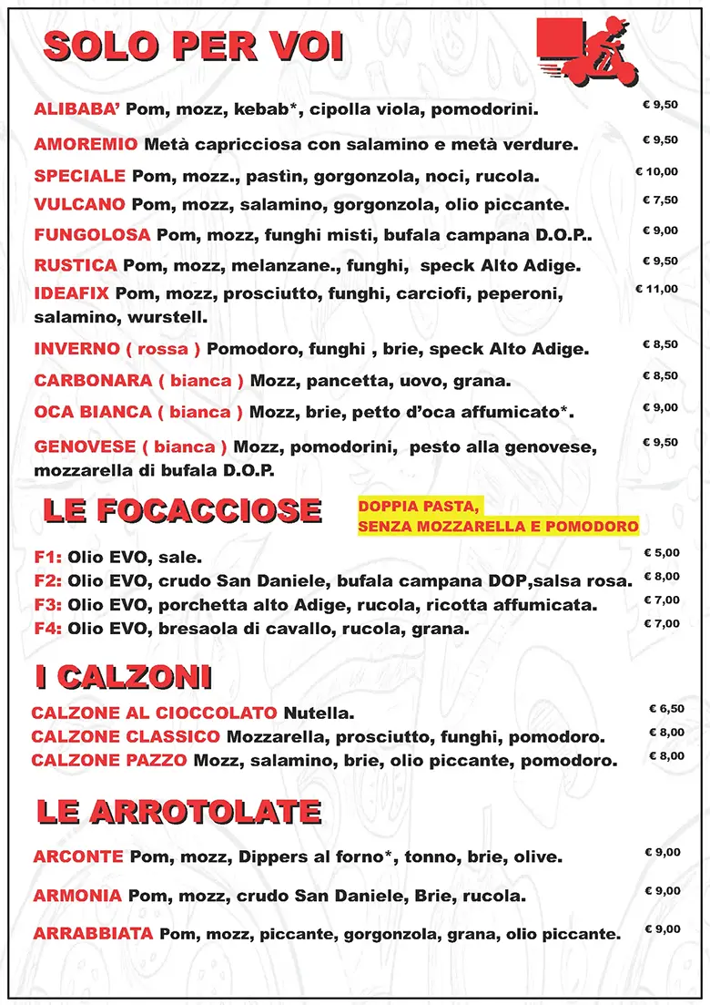 Listino online : Menu Pizze, snack, fritti Pizzaidea Ceggia