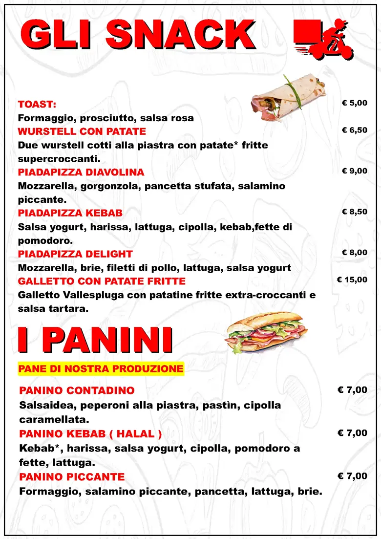 Listino online : Menu Pizze, snack, fritti Pizzaidea Ceggia